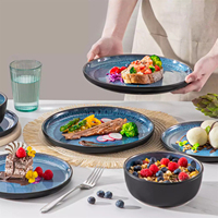 Service de table en céramique EKA de haute qualité, bleu et noir, à double tonalité, avec glaçure réactive, OEM/ODM, ensemble de vaisselle en grès
