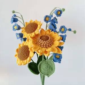 Finished Product Crochet Jumbo Flowers Mother's Day Gift Crochet African Flower Knitted Artificial Flowers Bouquet