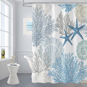 Ocean Beach Seashell Starfish Rideau de douche en tissu imperméable pour décor de salle de bain avec crochets - Product Image 6