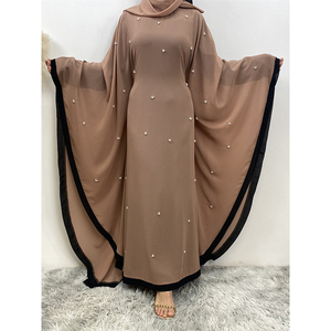 Venta al por mayor de Oriente Medio Turquía moda empalme gasa elegante suelta musulmana túnica Vestido de manga murciélago sin diadema - Product Image 4