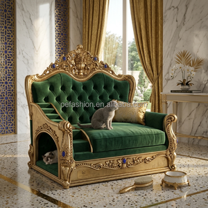 Cama de Lujo para Mascotas de Dos Niveles, Estilo Rococó Francés, en Terciopelo, para Hotel |   Sofá para Gatos de Madera Maciza Hecho a Medida con Espacio para Dormir |   Equipo de Mobiliario Comercial OEM - Product Image 5