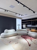 Canapé italien minimaliste de forme irrégulière à une place avec tissu tricoté 5D et structure en bois massif pour appartement et hôtel