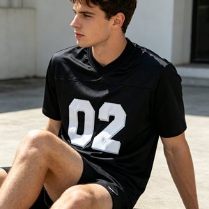 Camiseta personalizada para hombre, camiseta de fútbol negra de manga corta con estampado, cuello redondo, corte regular, transpirable, deportiva - Product Image 4