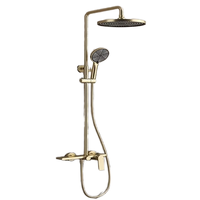 Ensemble de douche de salle de bain en laiton poli avec robinet apparent et étagère de rangement pour baignoire, thermostatique, avec jets doux et pluie