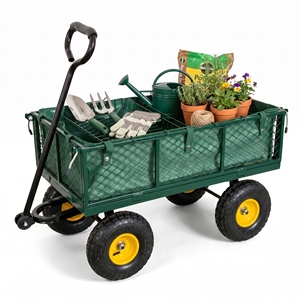 Chariot de jardin robuste en acier grillagé avec roues de 10 pouces, capacité de 150 kg (330 lb), côtés amovibles, pour le jardin, le bois de chauffage et la cour - Product Image 4