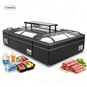 Congélateur îlot grande capacité, vitrine commerciale pour viande et crème glacée avec dessus en verre transparent, équipement de réfrigération - Product Image 1