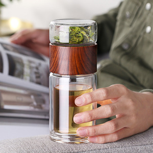 CHUFENG Nouveaux produits écologiques 2024 Bouteille à <span class=keywords><strong>double</strong></span> <span class=keywords><strong>paroi</strong></span> en <span class=keywords><strong>verre</strong></span> 200-300ml avec logo personnalisé et manchon pour séparation thé/eau - Product Image 2
