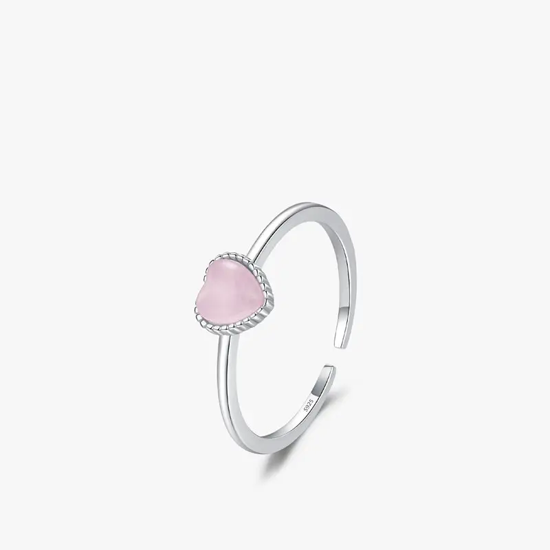 S925 Sterling Silver Heart Shaped Opal Stone Pink Stone Simple Design Rings Wholesale Ring