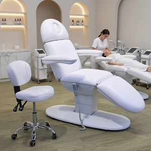 Lit de <span class=keywords><strong>massage</strong></span> électrique de luxe blanc en métal à 3 moteurs hydrauliques avec éclairage pour salon de beauté, hôtel et salle de sport - Product Image 1