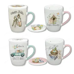 新设计陶瓷陶瓷茶杯，带浸泡器和盖子创意复活节兔子杯茶杯