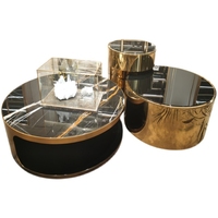 Ensemble latéral rond de 3 tables basses lumineuses de luxe combinaison de meubles de salon table centrale à miroir circulaire en acier inoxydable