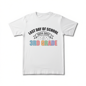 Ultimo giorno di scuola 2024 2025 T-shirt per bambini di terza elementare, unisex, a maniche corte, girocollo, stampata per bambini - Product Image 1