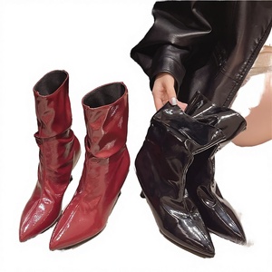 Botas de tacón alto de tubo corto con cremallera, impermeables, cómodas, con punta, estilo stiletto, para invierno, talla 42, ¡Gran oferta, en stock! - Product Image 2