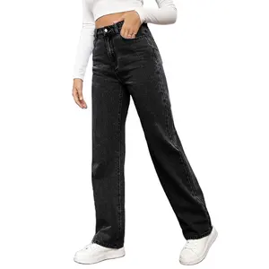 Boskims nouveau 2024 femmes longue mode mince polyvalent pantalon droit automne taille haute lavé casual jean