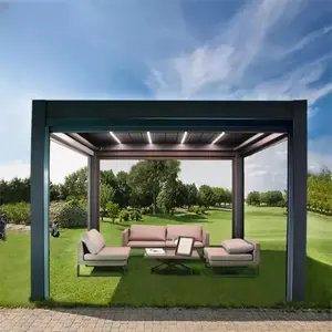 Nhôm vườn Pavilion pergola ngoài trời cơ giới có thể thu vào pergola nóng bán tùy chỉnh kích thước Patio tán