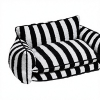 Lit pour animaux de compagnie en peluche d'agneau rayé, amovible et lavable, canapé-lit et lit pour chien, lits pour chiens et chats, personnalisation et vente en gros