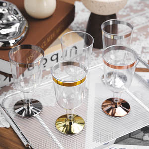 Gobelet <span class=keywords><strong>à</strong></span> <span class=keywords><strong>vin</strong></span> jetable en <span class=keywords><strong>plastique</strong></span> PS, couleurs personnalisées avec bordure dorée en option sur la base pour les mariages, les événements, les services de traiteur - Product Image 3