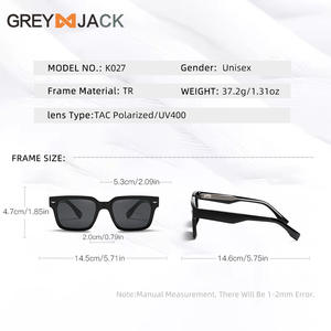 Lunettes de soleil carrées unisexes Greyjack K027, monture TR90, verres polarisés TAC UV400, légères et durables, noires - Product Image 1