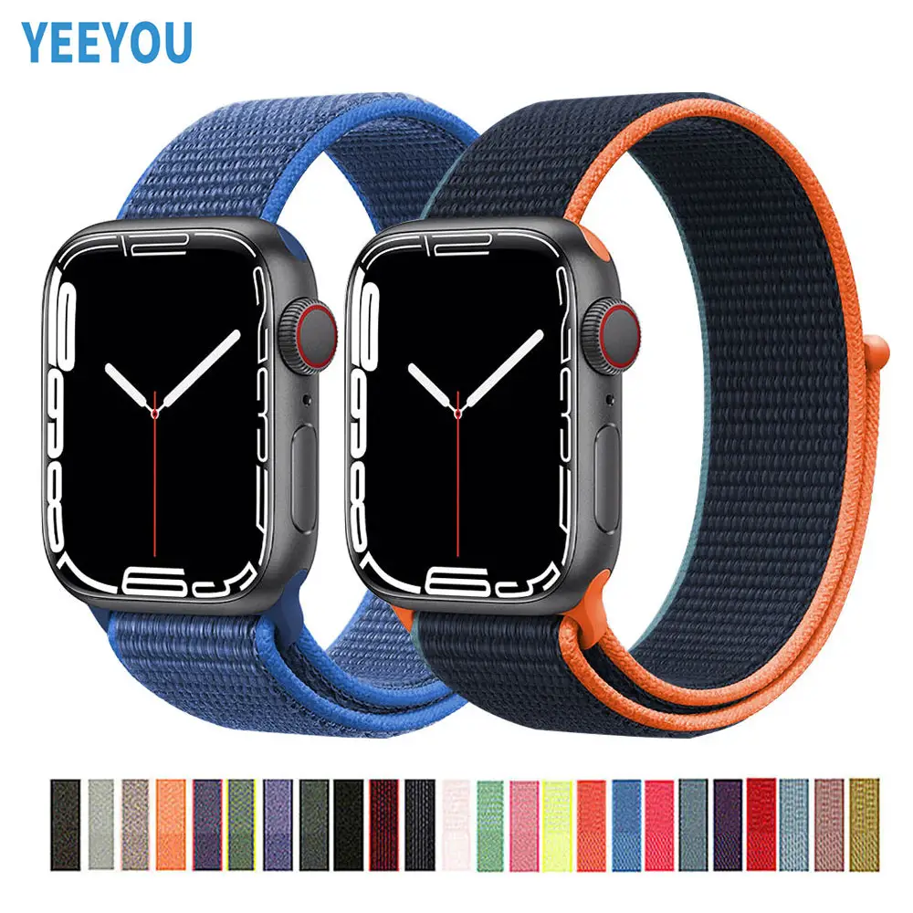 YEEYOU Nylon Strap Woven Fabric For Apple Watch band 38 40 41mm 42 44 45mm Sport Loop Charm Bracelet for iWatch Series 7 6 5 SE