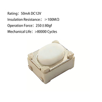 Mini-interrupteur tactile 4,65x3,3x2,5mm 50mA DC12V en gros, broche coudée SMD pour jouets et connectés (montres intelligentes, chargeurs portables)