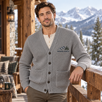 Cardigan en maille texturée à col en V pour homme, veste décontractée à manches longues avec poches, personnalisable avec logo, OEM ODM, vente en gros