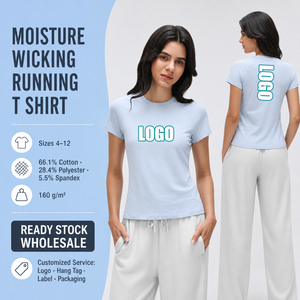 T-shirt de course personnalisé pour femme avec logo, anti-humidité, manches courtes, haut de sport, vêtement de yoga pour femme, tenue de sport en gros - Product Image 1
