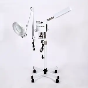 S.W Beauty steamer pemanas cup kaca 2 in 1 dengan lampu pembesar LED mesin facial jet oksigen Spa Salon kecantikan