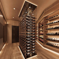 Meuble de cave à vin de luxe en acier inoxydable, design flottant, porte-bouteilles en verre, étagère à vin au sol et au plafond