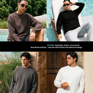 Camiseta básica de cachemira crema de alta elasticidad, suave y agradable al tacto, de corte holgado, color liso y manga larga. - Product Image 5