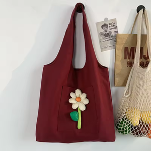 Bolsa de Lona con Estampado Floral, Dos Asas, Cierre Abierto, para Compras Diarias, Bolsa Casual Versátil, Bolsa de Hombro - Product Image 3