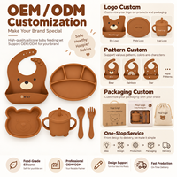 Ensemble d'alimentation pour bébé en silicone personnalisé OEM avec assiette compartimentée, bol et couverts pour la vente en gros