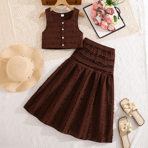 Completo Estivo 2026 per Bambina 8-12 Anni: Abbigliamento Casual Traspirante, Giacca Senza Maniche e Gonna Plissettata in Vita, Stile <span class=keywords><strong>Vacanza</strong></span> Fresco - Product Image 1