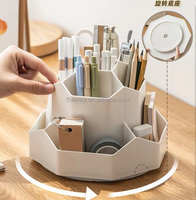 Grand porte-crayon et porte-gobelet en plastique rotatif blanc pour organisateur de stylo de bureau et rangement de maquillage