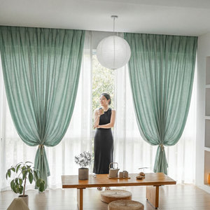 Voilages translucides en lin Wabi-Sabi, rideaux filtrants la lumière, voiles d'intimité, draperies pour balcon, tissu commercial, vente en gros, OEM - Product Image 1