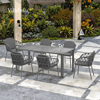 Hotel-Gartenmöbel: Aluminium-Terrassen-Essgruppe, Wetterfeste Luxus-Gartentischgarnitur für Gewerbliche Nutzung