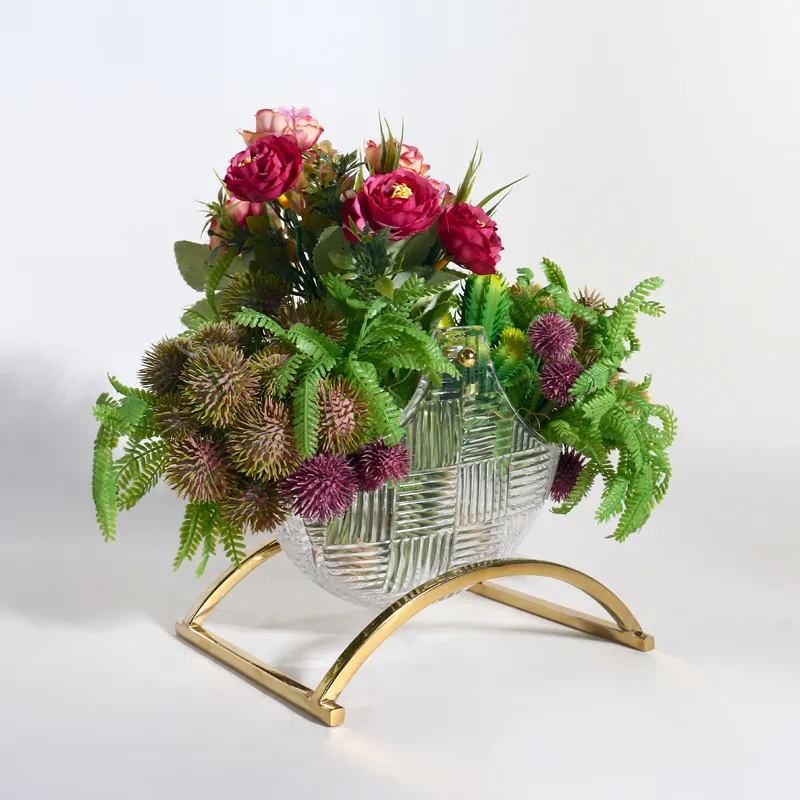 Moderne Desktop Bloemen Decoratie Planter Pot Vaas Goud Metalen Stand Vazen Voor Wedding Metal Base Glazen Vazen