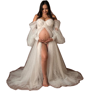 Túnica <span class=keywords><strong>de</strong></span> tul <span class=keywords><strong>Vestido</strong></span> largo <span class=keywords><strong>de</strong></span> maternidad <span class=keywords><strong>para</strong></span> sesión <span class=keywords><strong>de</strong></span> fotos Vestidos <span class=keywords><strong>de</strong></span> fotografía <span class=keywords><strong>embarazada</strong></span> con cuentas <span class=keywords><strong>de</strong></span> perlas - Product Image 1