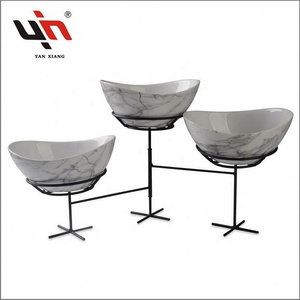 Ensemble de bols de service en porcelaine avec support, motifs marbrés, bols à soupe en porcelaine, bols à salade avec support - Product Image 3