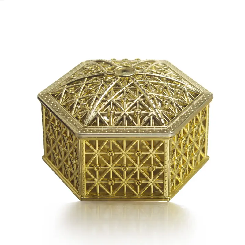Caja hexagonal de plástico con diseño tallado para dulces, caja de Chocolate, Color dorado y plateado, barata, venta al por mayor