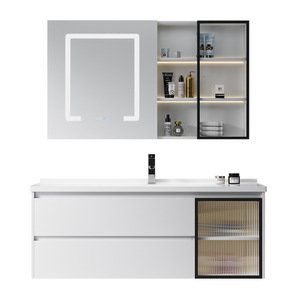 Meuble de salle de bain intelligent moderne avec miroir anti-buée et lavabo intégré en céramique - Product Image 1
