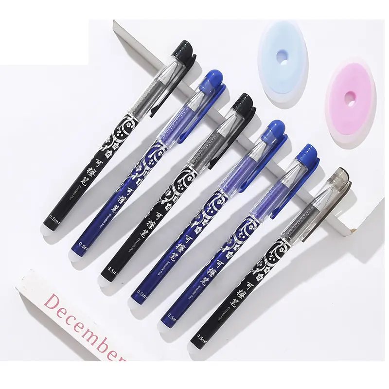 Üreticileri toptan plastik sıcak silinebilir jel mavi ve beyaz porselen baskı kalem kolay silme dolma kalem silgi ile