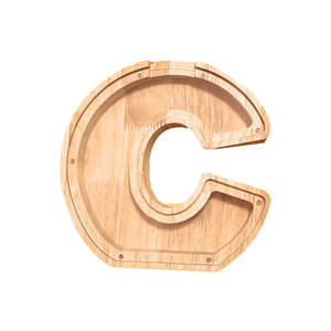 Hucha de madera con forma de letra C para niños, caja de dinero portátil con función de grabado - Product Image 1