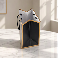Sac de shopping en papier de luxe avec bordure en feuille d'aluminium, poignée en corde de coton épaisse, sac d'emballage cadeau imprimé sur mesure