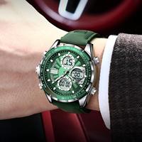 Jam Tangan Pria POEDAGAR E108 Quartz Analog LED Digital Chronograph Tali Kulit 3ATM Tahan Air Multi Fungsi Kalender Reloj