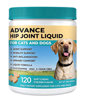 Complément Liquide Avancé pour Articulations (Hanches) de Chats et Chiens Marque Blanche avec Glucosamine, MSM, Anti-inflammatoire, Tous Âges, Sans Céréales