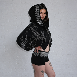 Custom Oversized Y2K Vintage Acid Wash Jacquard <b>Tie</b>-Dyed Streetwear Rhinestone Distressed Hoodies for Women - Product Image 3