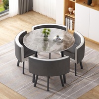 Ensemble de Combinaison Table à Manger Ronde MDF Bord Doré et 4 Chaises en Cuir PU, Vente en Gros Usine GEDO, pour Restaurant