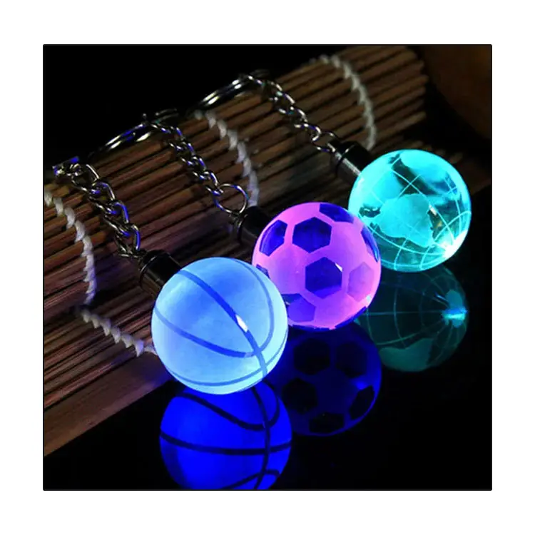 World Globe Key Chain LED Light Keychain Football Crystal Ball Keychain For Men Gifts