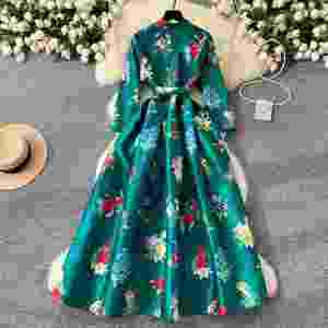 Vestido Midi Casual de Primavera con Cuello en V y Estampado de Encaje para Mujer, Tallas Grandes - Product Image 4