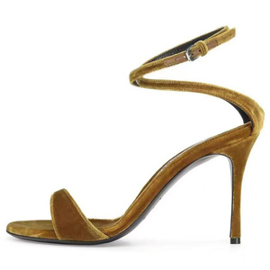 รองเท้าส้นสูงแบบเปิดนิ้วเท้าประดับสายรัดข้อเท้าหัวเข็มขัด  วัสดุกำมะหยี่นุ่มสำหรับผู้หญิง เหมาะสำหรับงานปาร์ตี้ - Product Image 5